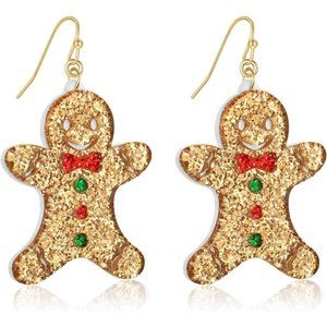 Gingerbread man garland deer colorful light bulbs Earrings Christmas Decoration